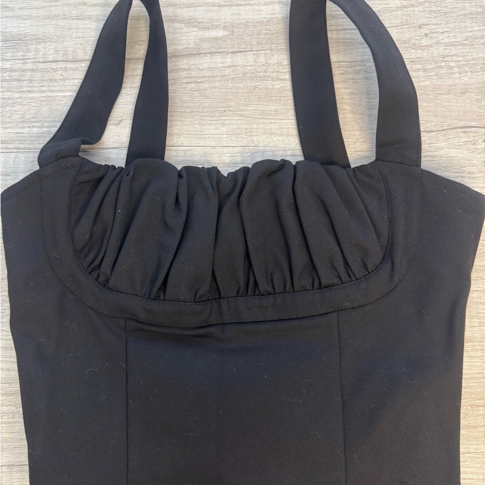 Title A Black Ruched Bustier Crop Top XS Structured Sleeveless NWOT